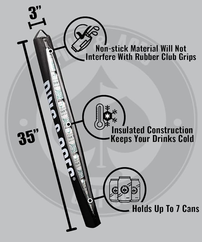 Pins & Aces Beer Sleeve 7-Can Insulated Cooler Sleeve - Stores Up to 7 Cans Discreetly in Your Golf Bag - Keeps Canned Beverages Cold On The Golf Course - Fits Most Golf Bags Styles & Types