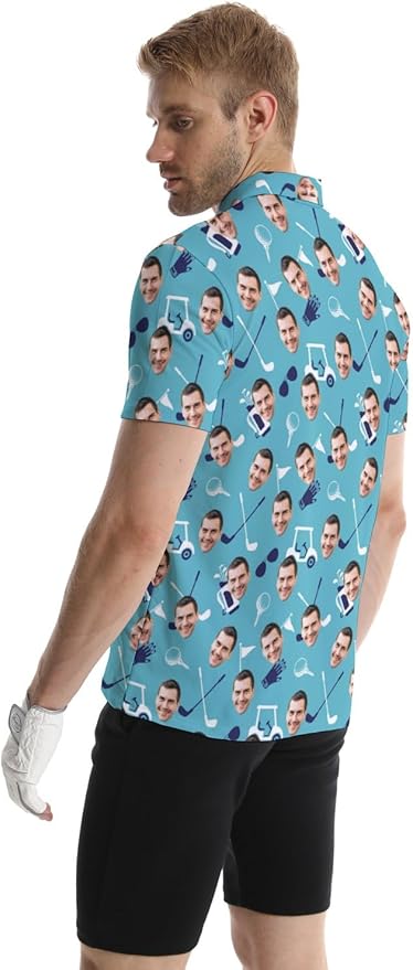 HUURAY Funny Golf Polos for Men Funny Print Short Sleeve Shirts Quick Dry Polo Shirts Hawaiian Shirt Performance Golf Outfits