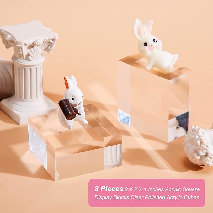 Remerry 8 Pieces Acrylic Display Block 2 x 2 x 1 Inch Clear Polished Acrylic - Image 5