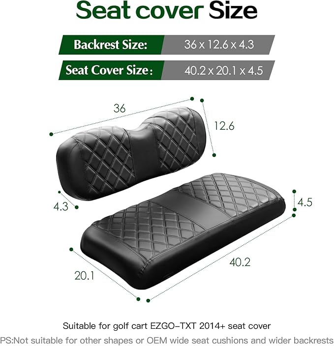 NOKINS Golf Cart ET Diamond Seat Cover for EZGO Freedom TXT/T48 2014+ Golf Carts, No Stapler Required, Golf Cart Vinyl Replacement Seat Cover Black Stitching