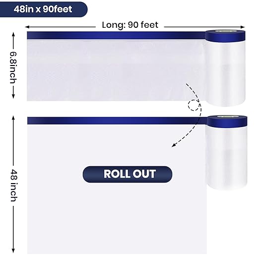 ADHES Painters Plastic with Tape, 48 inch x 90 feet x 3 Rolls Painters Tape - Image 6