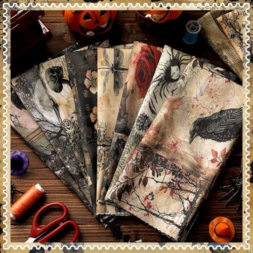 Hahafelt 10 Pcs Halloween Gothic Skull Crow Quilting Fabric 20 x 20 Inch