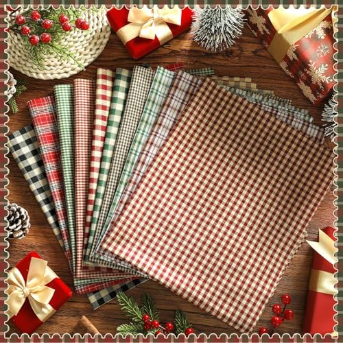 Hahafelt 10 Pcs Christmas Red Green Buffalo Plaid Fabric Bundles 20 x 20in