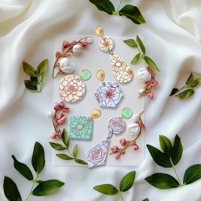 CHGCRAFT Flowers Polymer Clay Texture Sheets Rose Daisy Silicone Texture Stamp - Image 4
