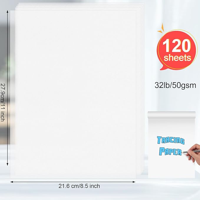120 Sheets Tracing Paper for Drawing, 8.5”x 11” Trace Paper, Translucent Vellum - Image 2