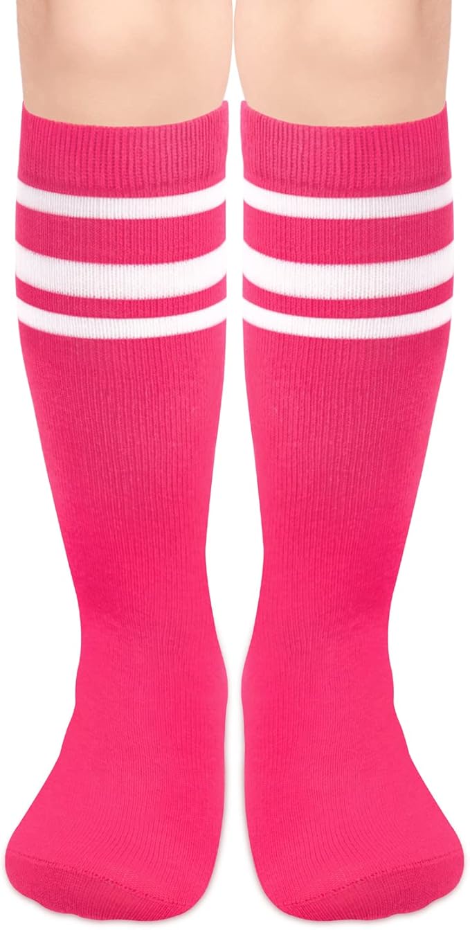 Sarfel Kids Soccer Socks Toddler Soccer Socks Girls Boys Soccer Socks Kids Tube Socks with Stripes Toddler Knee High Socks