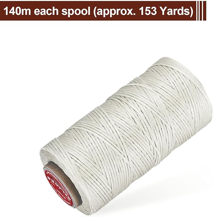 uxcell Flat Leather Sewing Waxed Thread, 140m / 153 Yards Polyester Wax String - Image 3