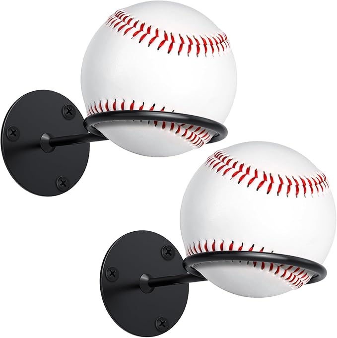 Threan Baseball Display Holder for Wall, Metal Softball Memorabilia Wall Mount Rack, Heavy Duty Sports Theme Decor for Office, Garage and Man Cave (Black)