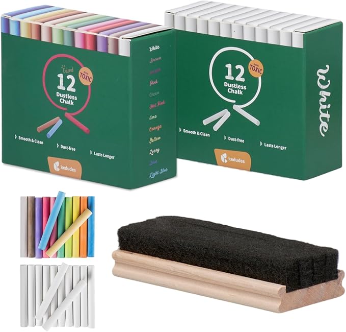 Kedudes Dustless Chalk with Eraser, 24pk by kedudes