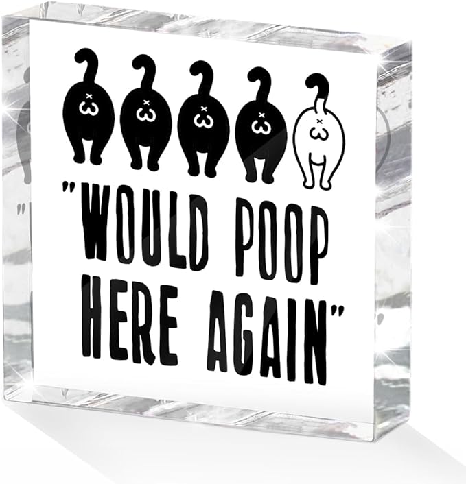 Funny Cat Bathroom Decor Acrylic Decorative Signs 4X4 Inch, Humorous Decorations by Unknown