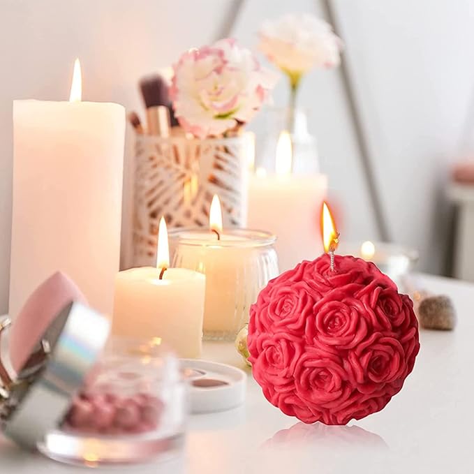 Large Rose Ball Candle Mold 3D Rose Flower Silicone Soap Mold - Image 3