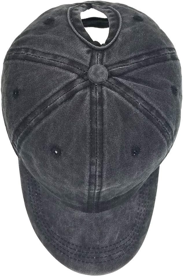 Eohak Ponytail Baseball Hat Distressed Retro Washed Womens Twill
