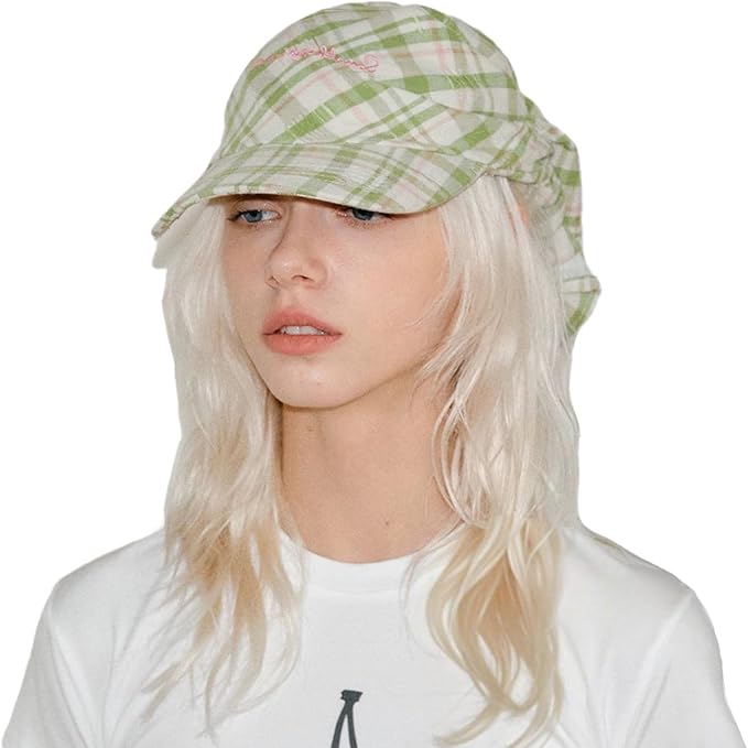 Women’s Plaid Bandana Baseball Cap – Y2K Adjustable Checkered Hat, Casual Streetwear Summer Fashion Visor Scarves