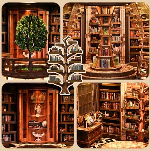 Cylinder 2-Story Book Nook Kit with Spiral Staircase, Open-Front Miniature Library, Wooden DIY Bookshelf Insert for Creative Adults & Home Décor