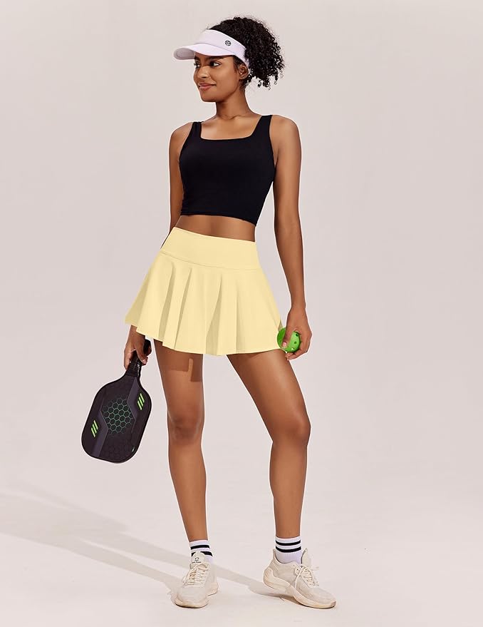 PINSPARK Womens Tennis Skirt Pleated Athletic Skirts with Pockets Shorts High Waisted Golf Skort for Workout Pickleball