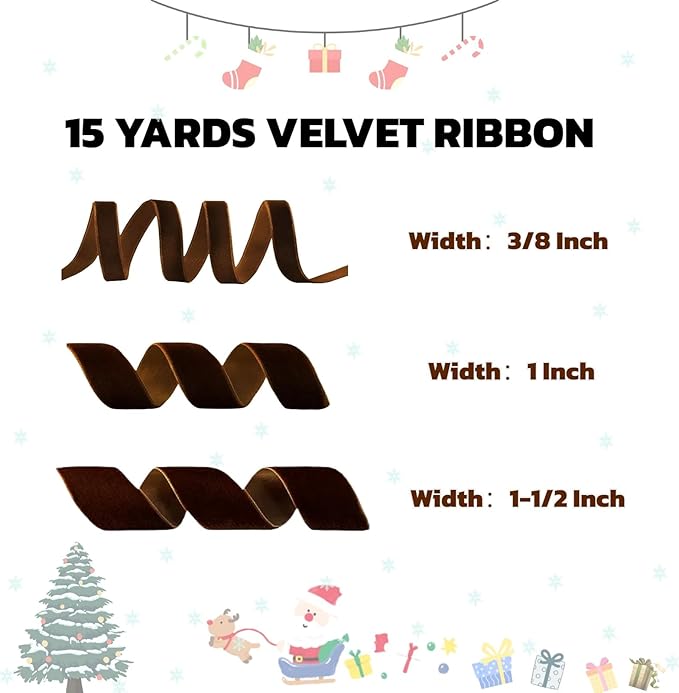 15 Yards Velvet Ribbon 1-1/2 Inch Single Face Brown Velvet Ribbon Spool Prefect - Image 2
