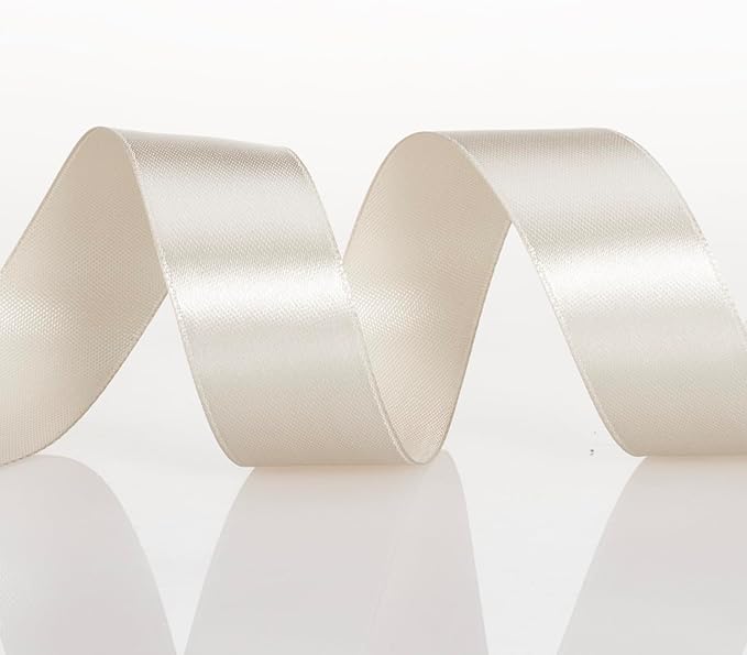 1 Inch Linen Beige Solid Satin Ribbon, 50 Yards Craft Fabric Ribbon - Image 2