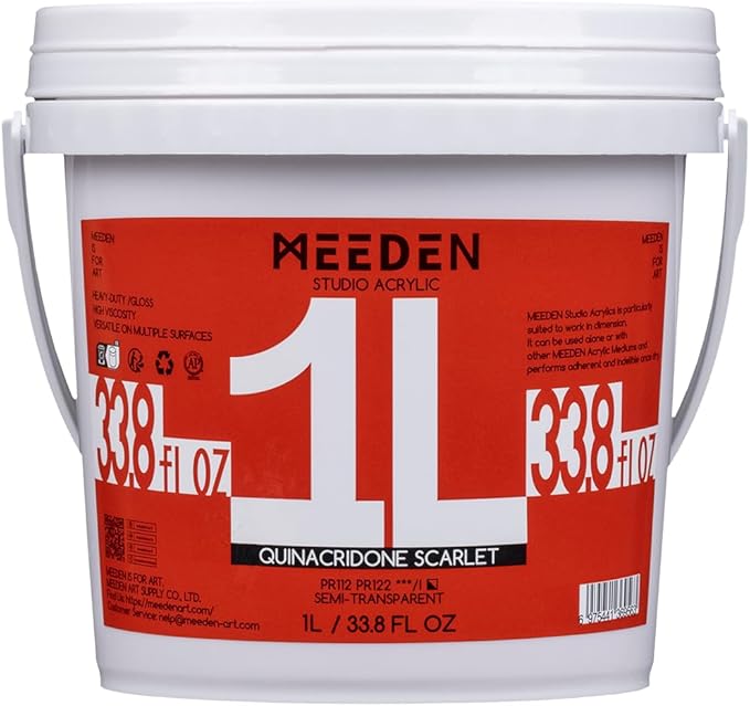 MEEDEN Scarlet Red Acrylic Paint: 1L /33.8oz Heavy Body Gloss Finish by MEEDEN