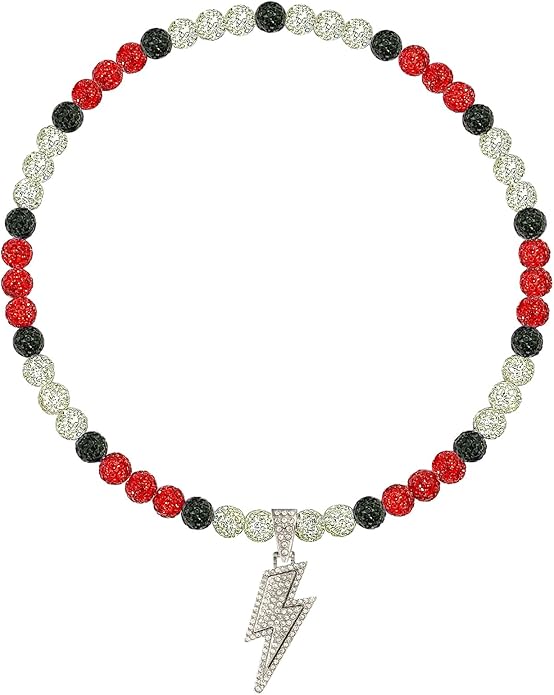 Baseball Necklace for Men 16/18/20 Inch Bling Ice Collection Lightning Bolt Pendant Necklace for Women Rhinestone Clay Beaded Discoball Accessories Gifts for Baseball Team Players Lovers