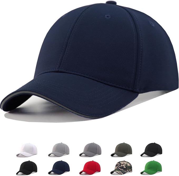 TSSGBL Men's Plain Baseball Hat - OSFM & XXL Big Head Fit，Adjustable Structured Ball Cap with Reflective Sandwich Brim