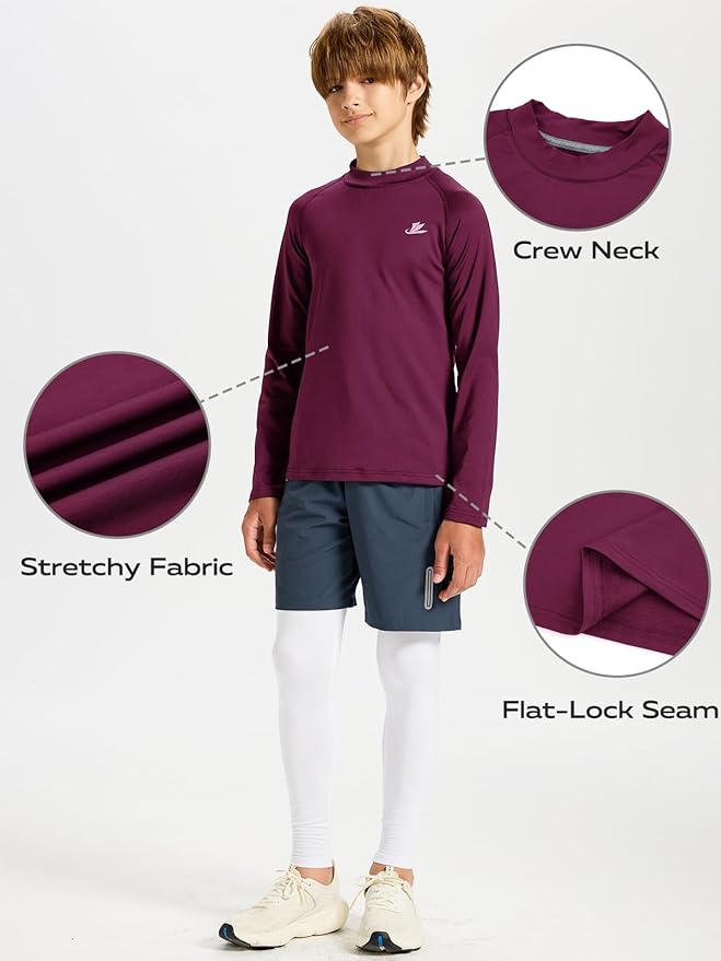 DEVOROPA Youth Boys Compression Thermal Shirt Long Sleeve Kids Fleece Baselayer Soccer Baseball Undershirt Slim/Regular/Husky