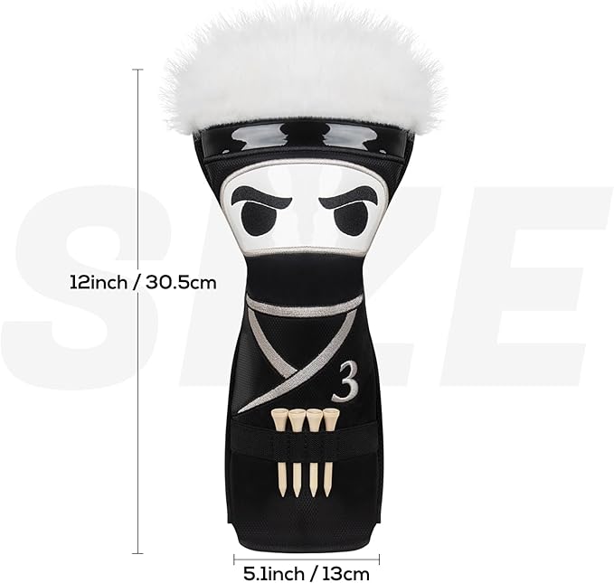 mytag Ninja Golf Club Covers for Woods and Driver, Golf Driver Cover 3 Wood Headcover Hybrid Headcover with Golf Tee Holder, Embossed Synthetic Leather
