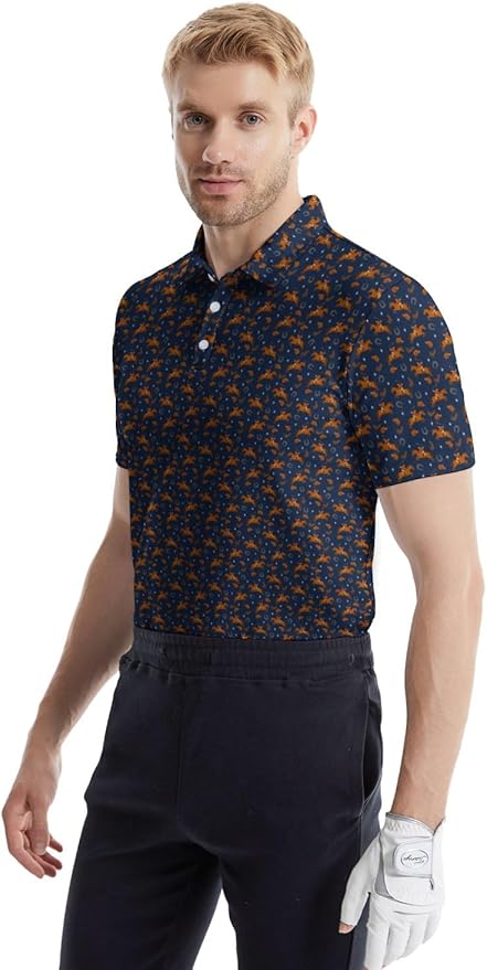 HUURAY Funny Golf Polos for Men Funny Print Short Sleeve Shirts Quick Dry Polo Shirts Hawaiian Shirt Performance Golf Outfits