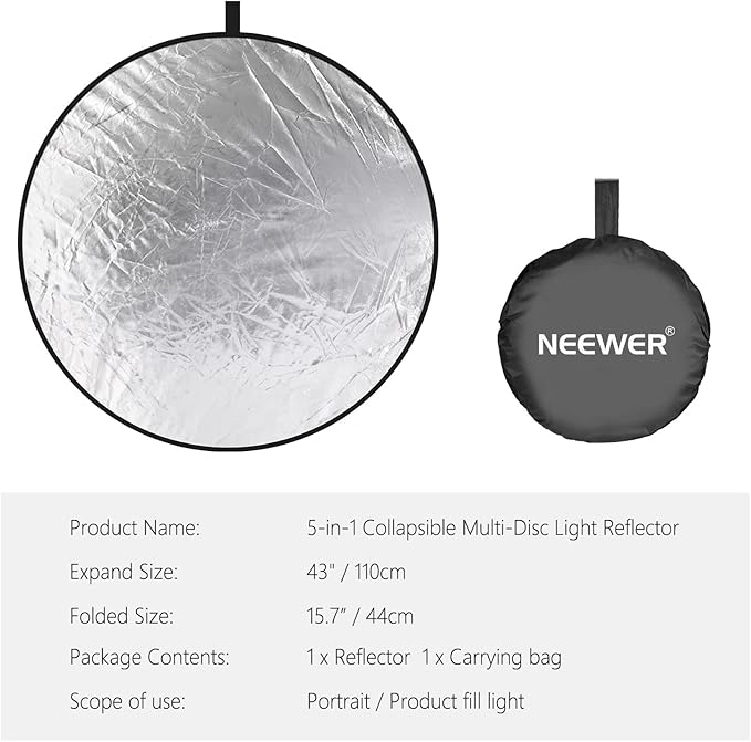NEEWER 43 Inch/110 Centimeter Light Reflector Diffuser 5 in 1 Collapsible Multi - Image 8