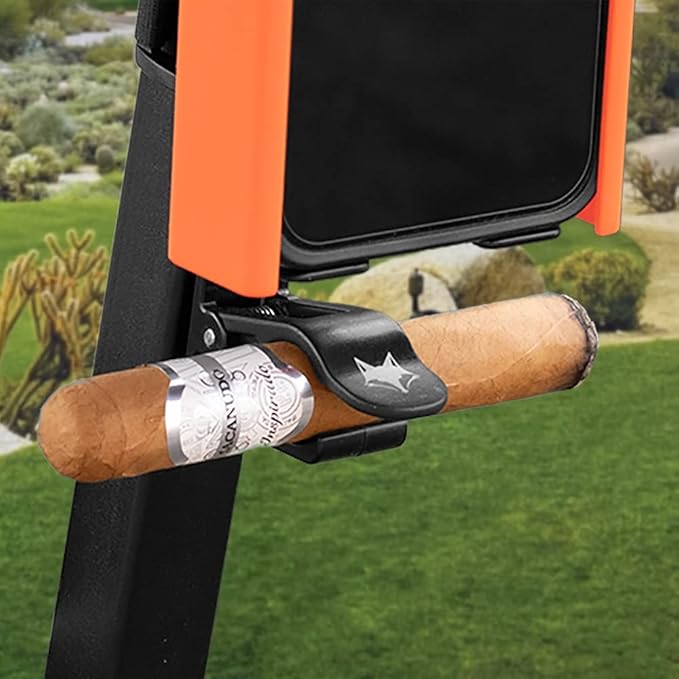 Desert Fox Golf Phone Caddy + Cigar Holder – Adjustable Golf Cart Phone Mount with Secure Cigar Clip – Hands-Free GPS & Golf App Access – Fits All Phones & Cigars (Orange)