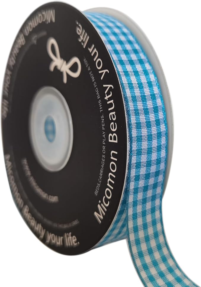 Vivid Blue and White Woven Edge Plaid Ribbon 100% Polyester Gingham Ribbon 25 by Micomon