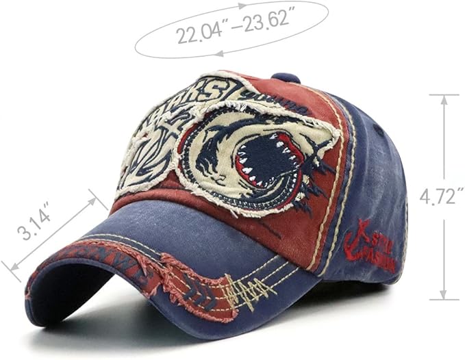 Elwow Men's Oilcloth Front Decor Washed Distressed Embroidery Baseball Cap Driver Trucker Hat with Eagle & Shark Patch