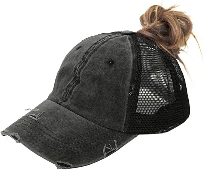 Eohak Distressed Ponytail Hats Baseball for Women Messy-Bun Pony Caps