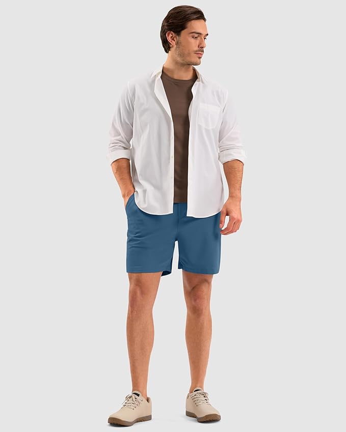 Pudolla Men's Casual Shorts 7"/9"/5" Lightweight Golf Shorts with 3 Pockets Stretch Quick Dry Comfy Work Shorts
