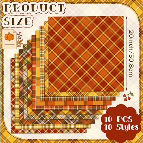 Hahafelt 10 Pcs Fall Plaid Quilting Fabric Bundles 20 x 20 Inch