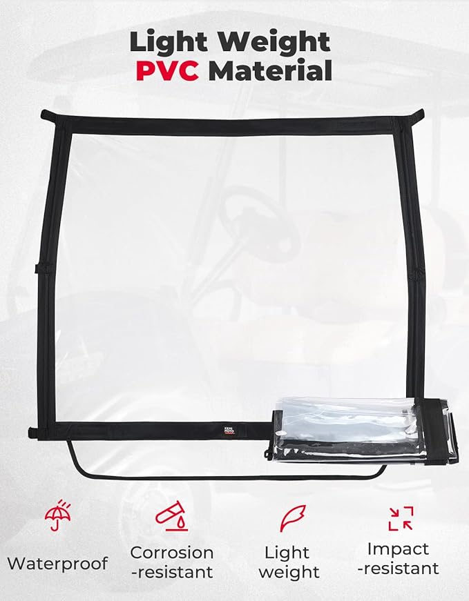 KEMIMOTO Foldable Golf Cart Windshield Compatible with Club Car DS, Tempo, Precedent, Portable Lightweight PVC Golf Cart Windshield
