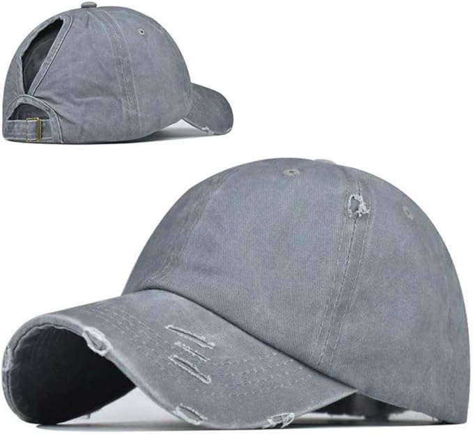Criss Cross Hat Washed Distressed Baseball Cap Ponytail Hat High Messy Bun Ponycap for Women