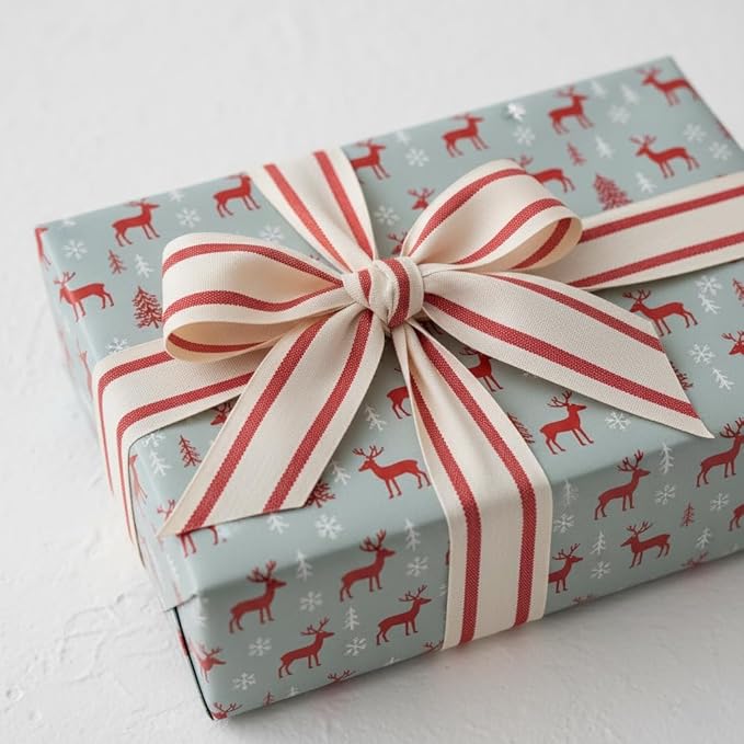 CT CRAFT LLC Ivory Cotton Red Stripes Ribbon 1.5" x 10 Yards - Image 6