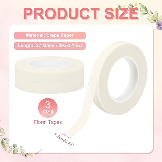 MECCANIXITY 3 Rolls Floral Tapes, 30 Yard x 1/16 in Florist Crepe Flowers - Image 2