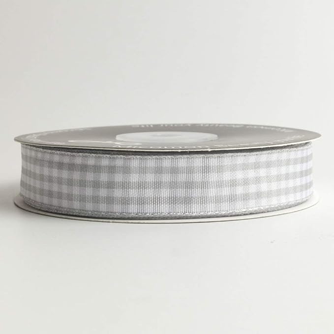 Gingham Ribbon - Gray and White, 25 Yards Each Roll, 100% Polyester - Image 2