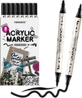 TRANSON 8 Pack Black Brush and Bold Dual-tip Acrylic Paint Marker by Transon