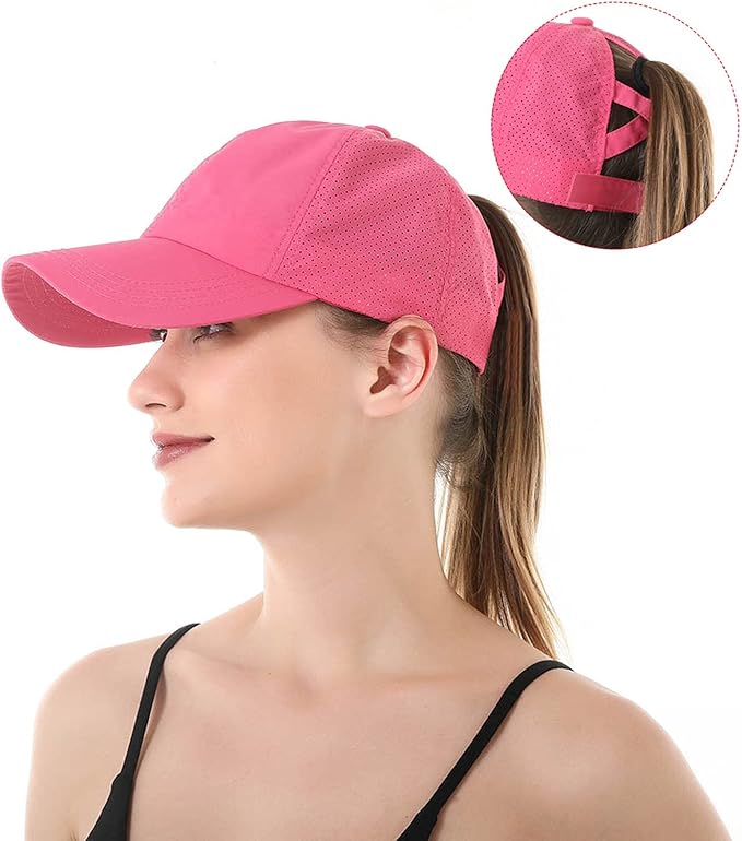 HGGE Womens Criss Cross Ponytail Baseball Cap Adjustable High Messy Bun Ponycap Quick Drying Hat