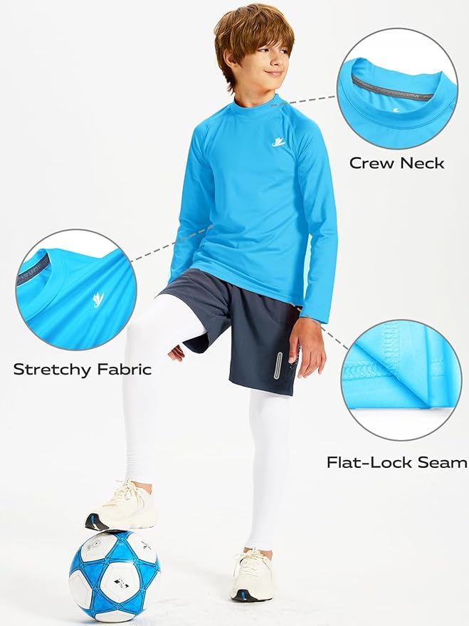 DEVOROPA Youth Boys Compression Thermal Shirt Long Sleeve Kids Fleece Baselayer Soccer Baseball Undershirt Slim/Regular/Husky