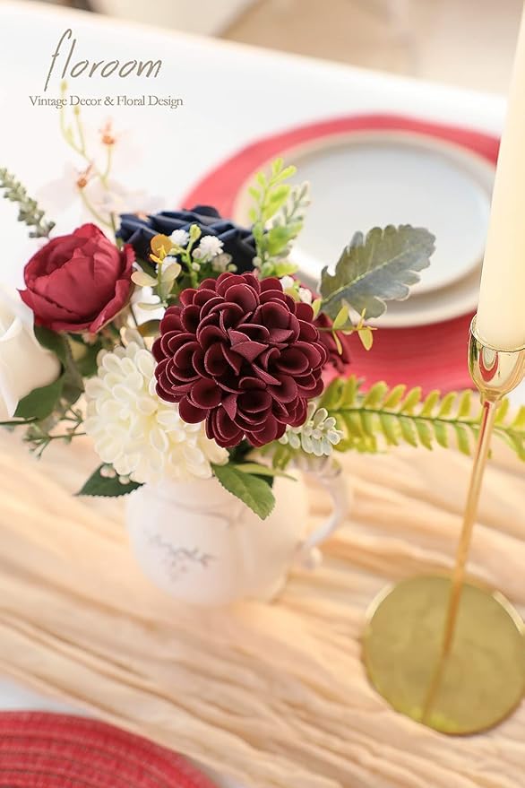 Floroom Artificial Dahlia Flowers 25pcs Real Looking Burgundy Foam Fake Roses - Image 5