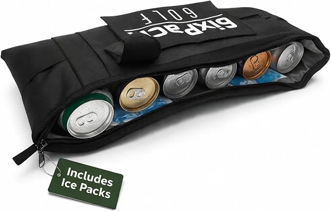 Golf Cooler Bag with 2 Ice Packs - Insulated Golf Bag Cooler Holds 6 Cans, Fits Most Golf Bags - Soft Portable Cooler for Hot Days on the Course, Golf Accessories for Men
