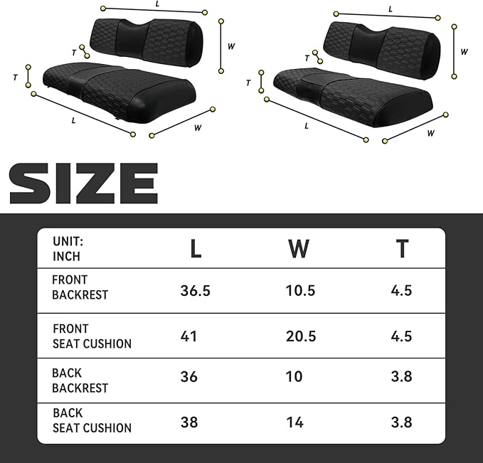 Golf Cart Seat Covers for EZGO TXT Club Car DS Gas or Electric OEM Regular Seat Cushion, No Staple, Golf Cart Vinyl Replacement Seat Cover