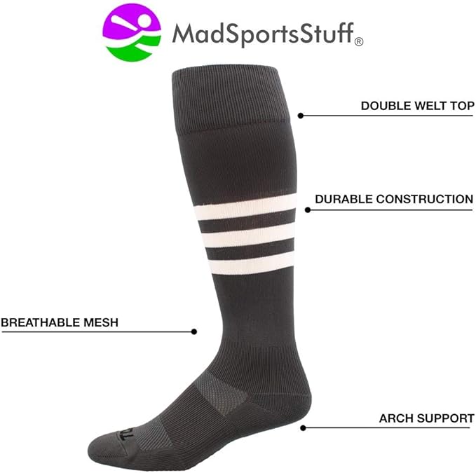 MadSportsStuff Softball Socks Baseball Socks | White & Team Colors | USA Made | Sizes for Girls, Youth Boys, Men & Women