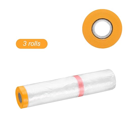 HARFINGTON 3 Rolls Pre-Taped Masking Film 177.2" x65.6ft Double Adhesive Tape - Image 3