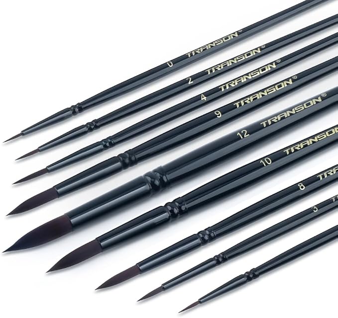 Transon Round Paint Brush Set 9pcs Synthetic Sable Hair by Transon