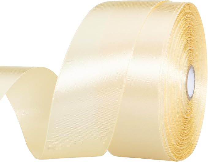 1 1/2 Inch Cream Yellow Solid Satin Ribbon, 50 Yards Craft Fabric Ribbon by YASEO