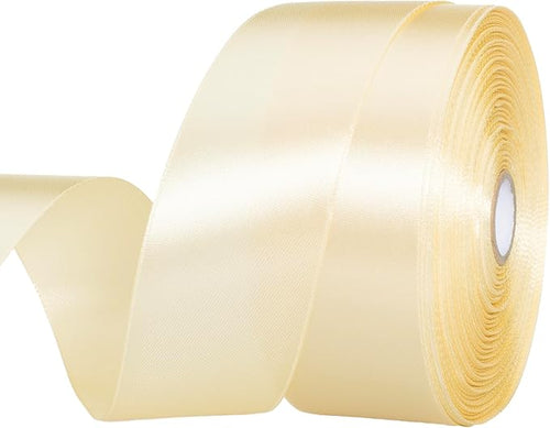 1 1/2 Inch Cream Yellow Solid Satin Ribbon, 50 Yards Craft Fabric Ribbon by YASEO